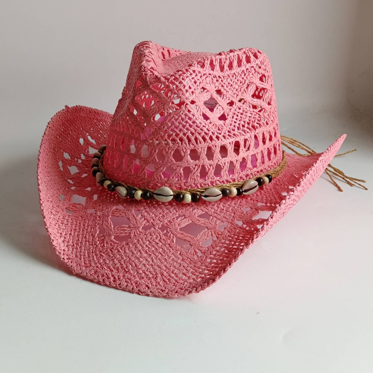 Pink Cowboy straw hat  hollow  - Cowboy Hat Straw ulasan dan harga